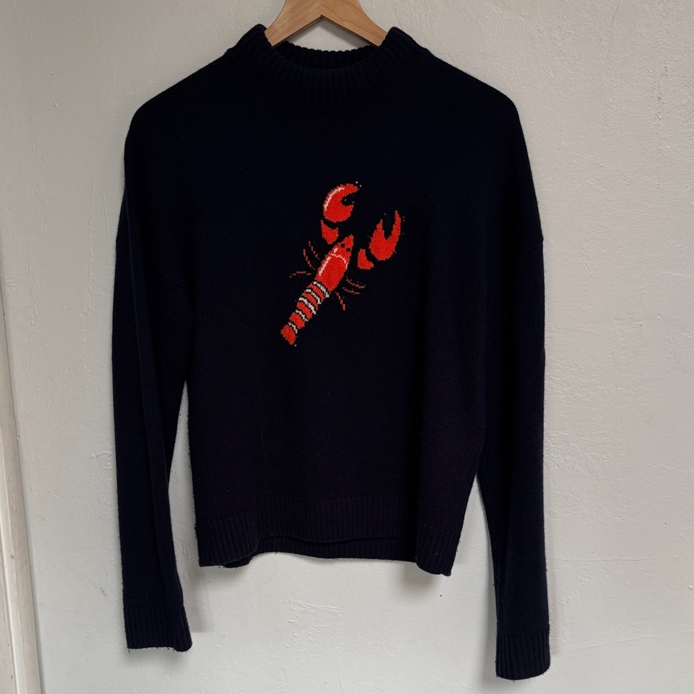 KULE Cashmere Navy Sweater with Red Lobster Motif